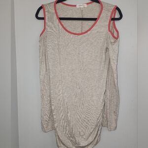 Barely There Beige Cold-Shoulder Top with Coral Trim